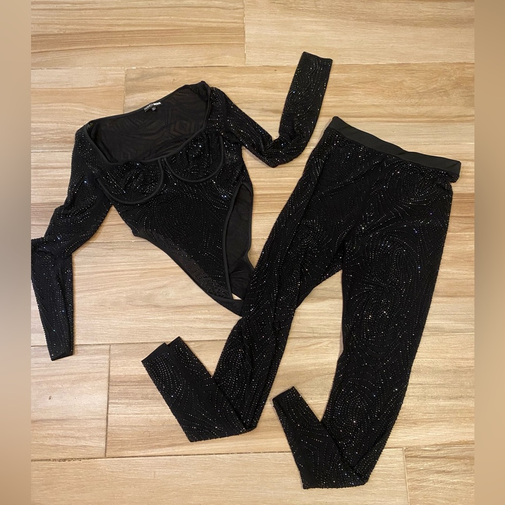 Fashion Nova Black Rhinestone Legging Set